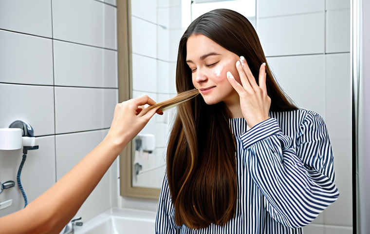 단백질 충전 헤어 마스크팩 - Healthy Hair Radiance**

"A woman with radiant, healthy-looking hair, fully clothed in a stylish, mo...