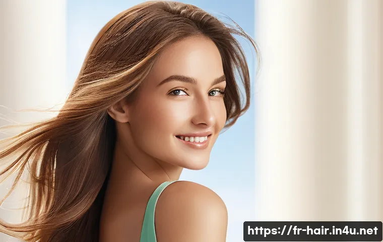 케라스타즈 뉴트리티브 라인 리뷰 - **Prompt:** A young woman, seen from the shoulders up, exhibiting a look of serene joy and deep sati...