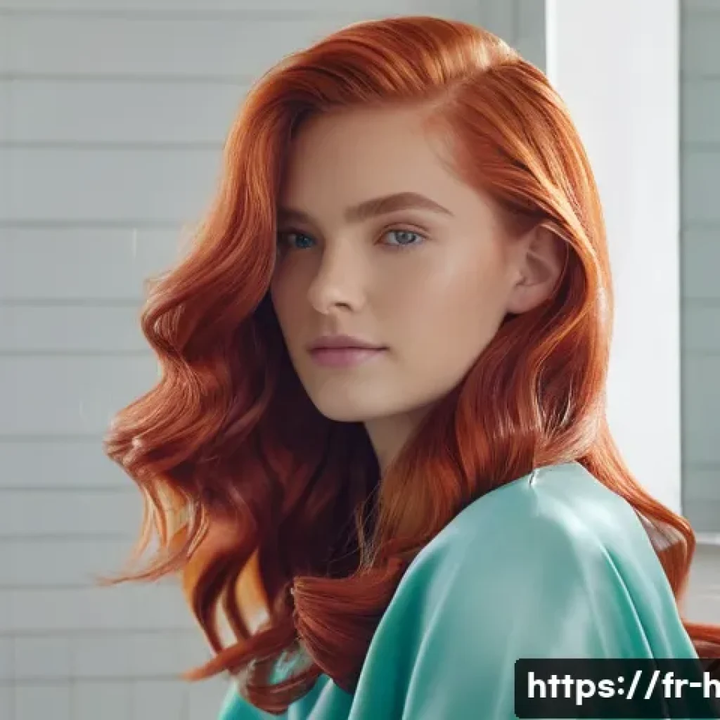 염색 유지력을 높이는 컬러 샴푸 - A close-up portrait of a young woman with vibrant, freshly colored hair styled in soft waves, wearin...