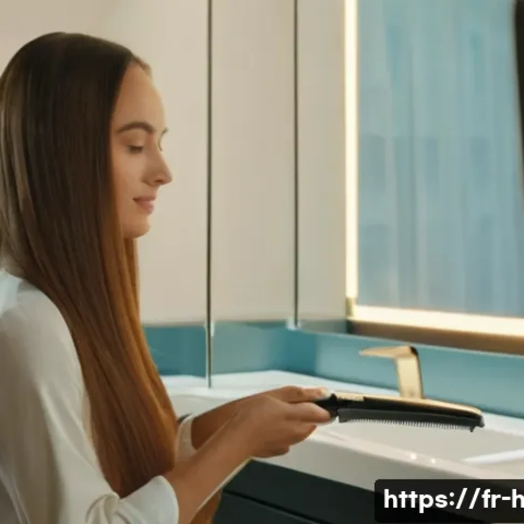 손상모 관리용 세라믹 고데기 추천 - A stylish young woman with long, fragile hair using a ceramic flat iron with smooth, shiny plates in...