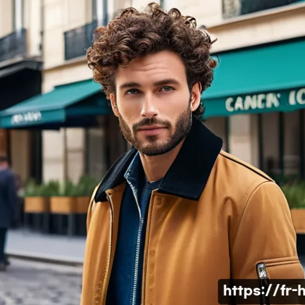 남성 헤어 스타일링 젤 추천 - A stylish French man in his early 30s with thick, curly hair styled using a strong-hold hair gel enr...