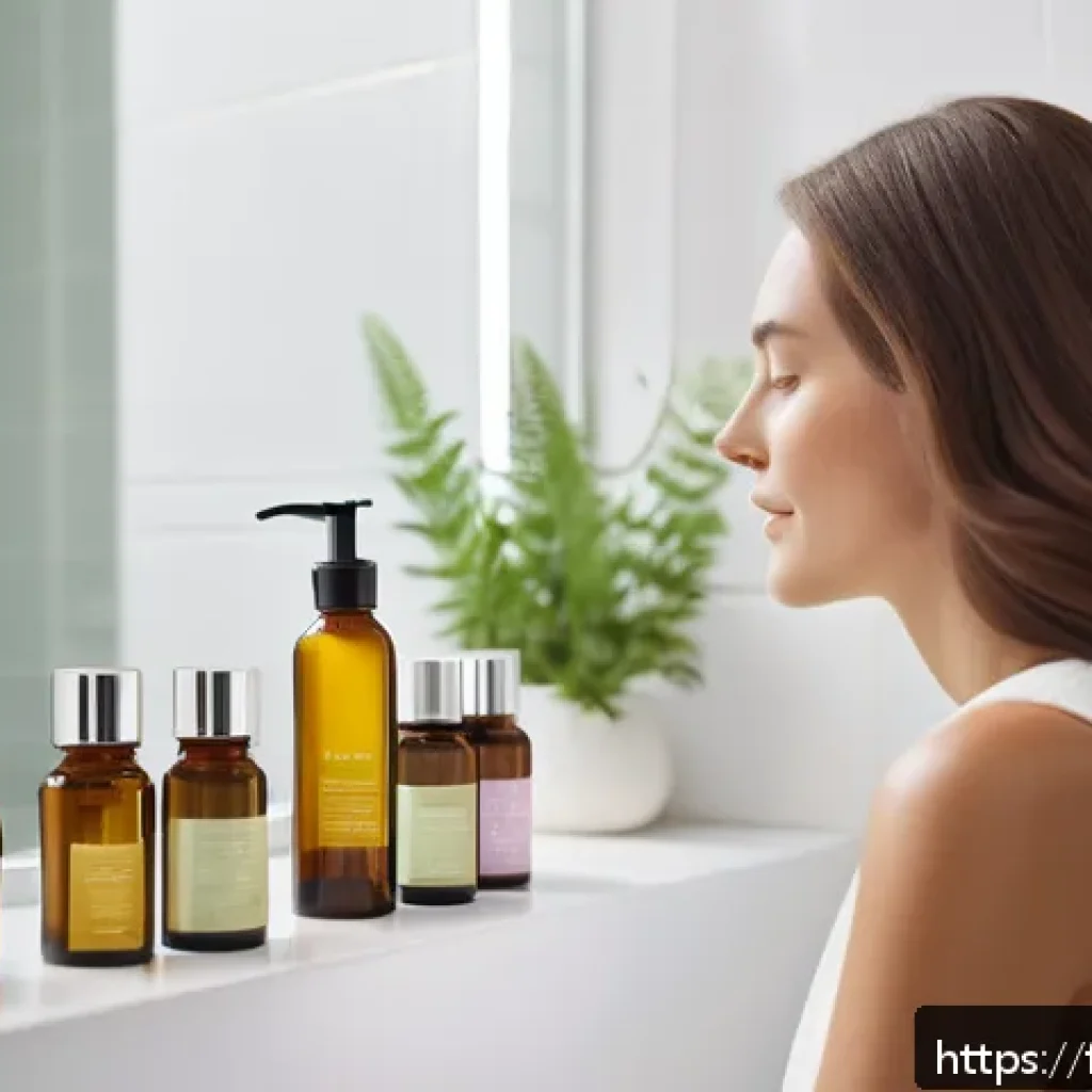 실리콘 프리 트리트먼트 추천 - A serene French woman with healthy, shiny hair gently massaging her scalp in a bright, minimalist ba...