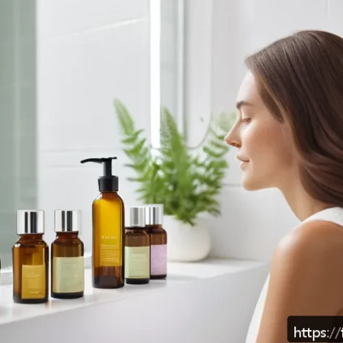 실리콘 프리 트리트먼트 추천 - A serene French woman with healthy, shiny hair gently massaging her scalp in a bright, minimalist ba...